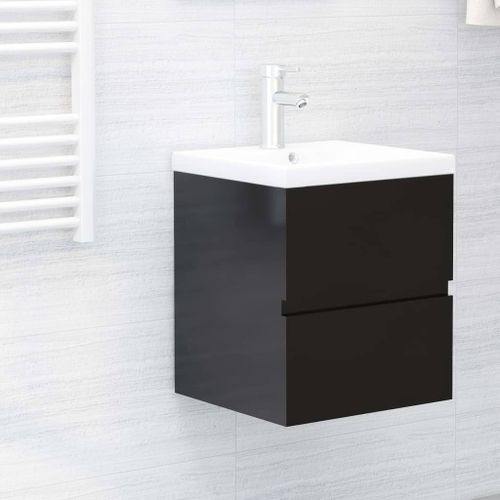 Armoire d'évier avec lavabo intégré 41 cm Noir brillant - Photo n°2; ?>