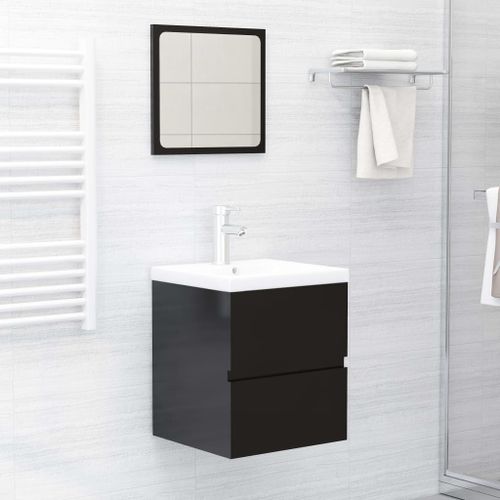 Armoire d'évier avec lavabo intégré 41 cm Noir brillant - Photo n°3; ?>