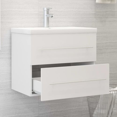 Armoire d'évier avec lavabo intégré Blanc 3 - Photo n°3; ?>