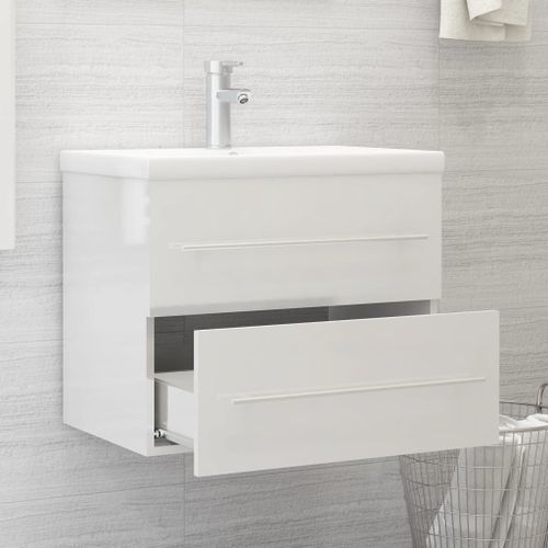Armoire d'évier avec lavabo intégré Blanc brillant 7 - Photo n°3; ?>
