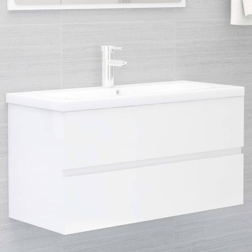 Armoire d'évier avec lavabo intégré Blanc brillant 11 - Photo n°2; ?>