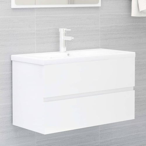 Armoire d'évier avec lavabo intégré Blanc brillant 5 - Photo n°2; ?>