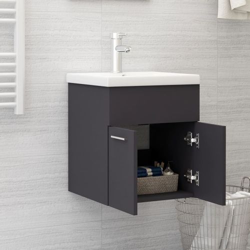 Armoire d'évier avec lavabo intégré Gris 3 - Photo n°3; ?>