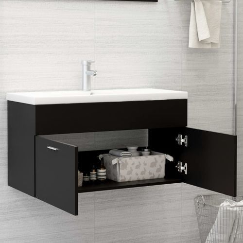 Armoire d'évier avec lavabo intégré Noir 11 - Photo n°3; ?>