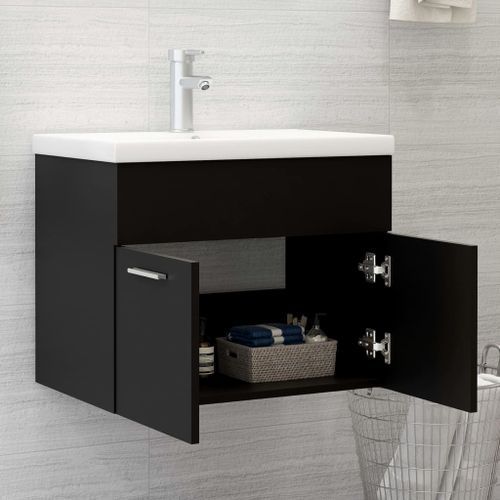 Armoire d'évier avec lavabo intégré Noir 9 - Photo n°3; ?>