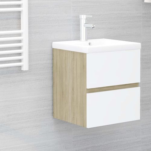 Armoire d'évier et lavabo intégré 42 cm Blanc/chêne sonoma - Photo n°2; ?>