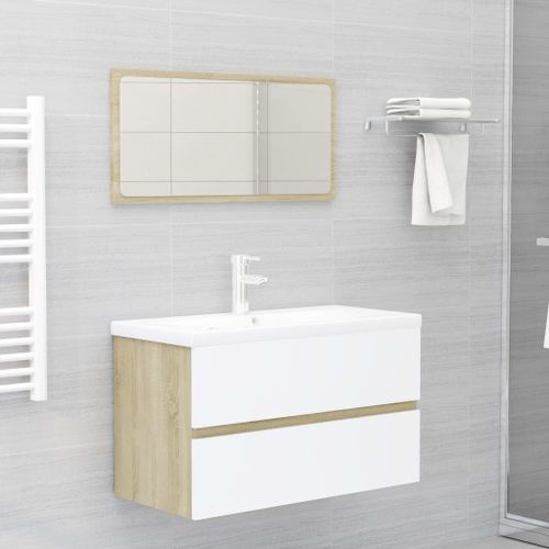 Armoire d'évier et lavabo intégré Blanc/chêne sonoma 7 - Photo n°3; ?>
