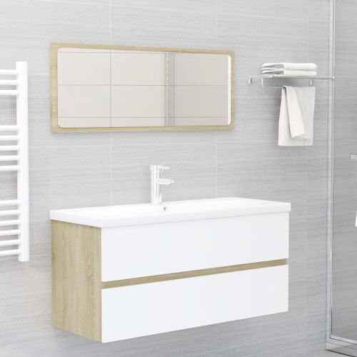 Armoire d'évier et lavabo intégré Blanc/chêne sonoma 19 - Photo n°3; ?>