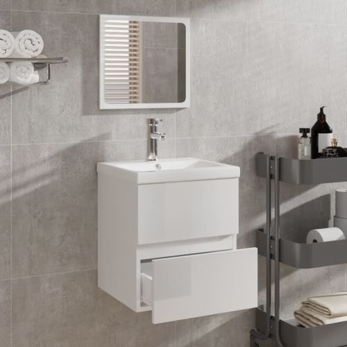 Armoire de bain avec miroir Blanc brillant Bois d'ingénierie - Photo n°3; ?>