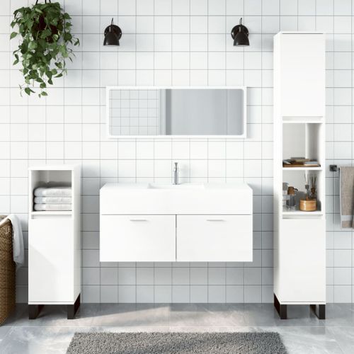 Armoire de bain avec miroir blanc brillant bois d'ingénierie - Photo n°2; ?>