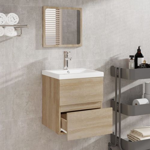 Armoire de bain avec miroir Chêne Sonoma Bois d'ingénierie - Photo n°3; ?>