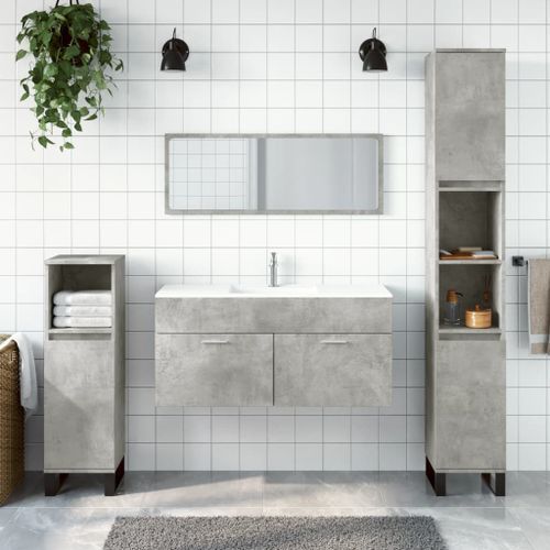 Armoire de bain avec miroir gris béton bois d'ingénierie - Photo n°2; ?>