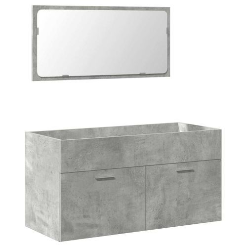 Armoire de bain avec miroir gris béton bois d'ingénierie - Photo n°2; ?>