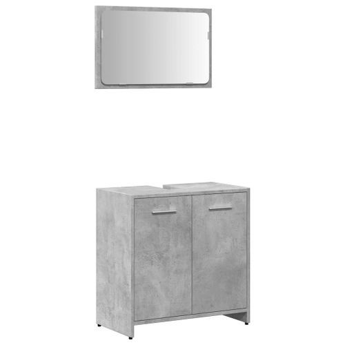 Armoire de bain avec miroir gris béton bois d'ingénierie - Photo n°2; ?>