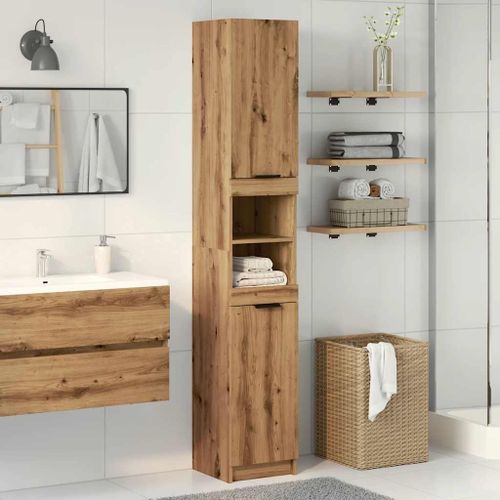 Armoire de bain chêne artisanal 32x34x188,5cm bois d'ingénierie - Photo n°3; ?>