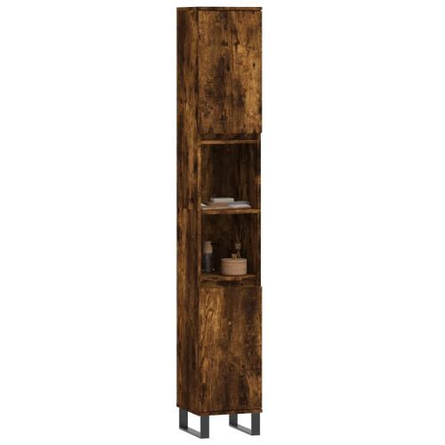 Armoire de bain chêne fumé 30x30x190 cm bois d'ingénierie - Photo n°3; ?>