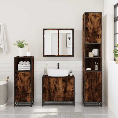 Armoire de bain chêne fumé 35x37,5x100cm bois d'ingénierie - Photo n°3; ?>