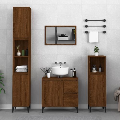 Armoire de bain chêne marron 30x30x100 cm bois d'ingénierie - Photo n°2; ?>