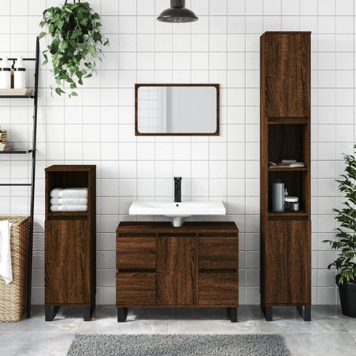 Armoire de bain chêne marron 30x30x100 cm bois d'ingénierie - Photo n°2; ?>