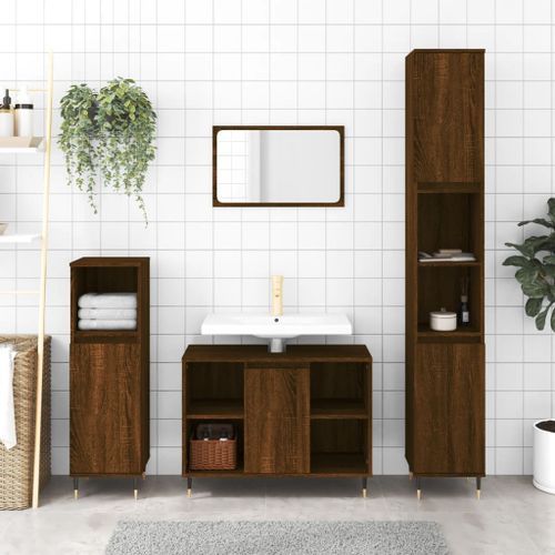 Armoire de bain chêne marron 30x30x100 cm bois d'ingénierie - Photo n°2; ?>