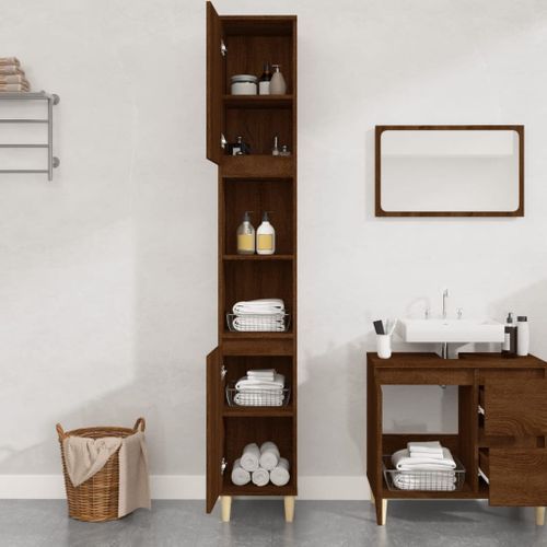 Armoire de bain chêne marron 30x30x190 cm bois d'ingénierie - Photo n°3; ?>