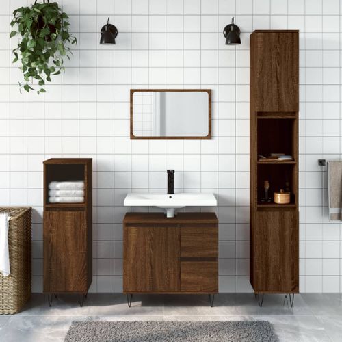 Armoire de bain chêne marron 30x30x190 cm bois d'ingénierie - Photo n°2; ?>