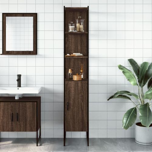 Armoire de bain chêne marron 33x33x185,5 cm bois d'ingénierie - Photo n°3; ?>