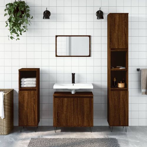 Armoire de bain chêne marron 58x33x60 cm bois d'ingénierie - Photo n°2; ?>