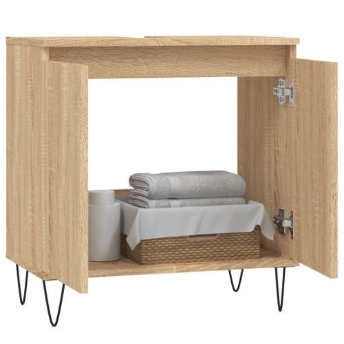 Armoire de bain chêne sonoma 58x33x60 cm bois d'ingénierie - Photo n°3; ?>