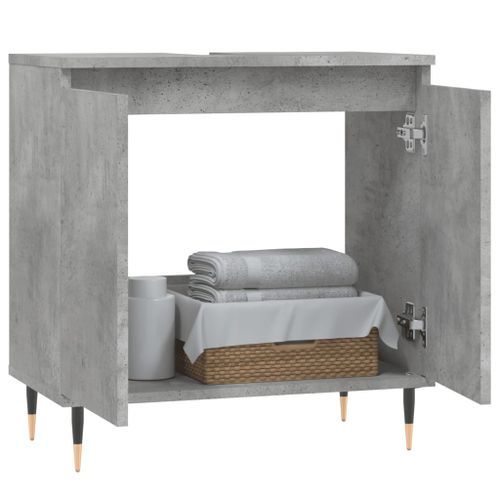 Armoire de bain gris béton 58x33x60 cm bois d'ingénierie - Photo n°3; ?>