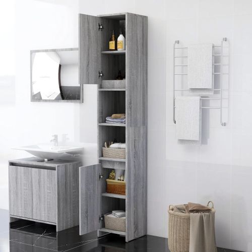 Armoire de bain Sonoma gris 30x30x183,5 cm Bois d'ingénierie - Photo n°3; ?>