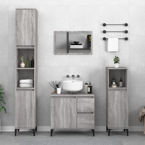 Armoire de bain sonoma gris 30x30x190 cm bois d'ingénierie - Photo n°2; ?>