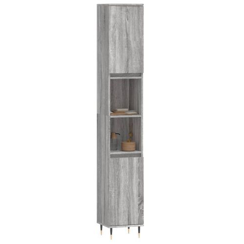 Armoire de bain sonoma gris 30x30x190 cm bois d'ingénierie - Photo n°3; ?>