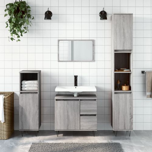 Armoire de bain sonoma gris 30x30x190 cm bois d'ingénierie - Photo n°2; ?>