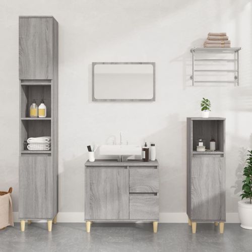 Armoire de bain sonoma gris 30x30x190 cm bois d'ingénierie - Photo n°2; ?>