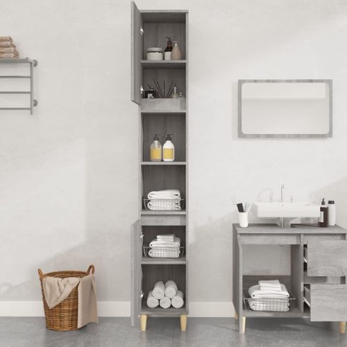 Armoire de bain sonoma gris 30x30x190 cm bois d'ingénierie - Photo n°3; ?>