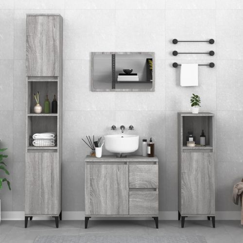 Armoire de bain sonoma gris 65x33x60 cm bois d'ingénierie - Photo n°2; ?>