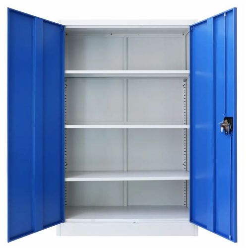 Armoire de bureau 2 portes 3 étagères métal gris et bleu Brook - Photo n°3; ?>