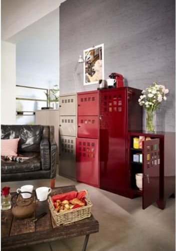 Armoire de bureau 3 portes métal rouge nacré Pascal - Photo n°2; ?>