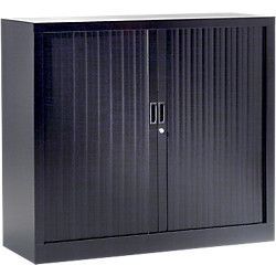 Armoire de bureau à rideaux noir 2 portes coulissantes Klass L 90 x H 100 x P 45 cm - Photo n°2; ?>