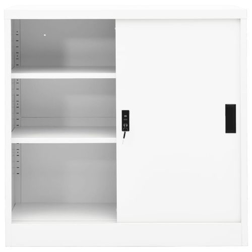 Armoire de bureau avec porte coulissante Blanc 90x40x90cm Acier - Photo n°3; ?>