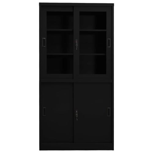Armoire de bureau avec porte coulissante Noir 90x40x180cm Acier 2 - Photo n°3; ?>
