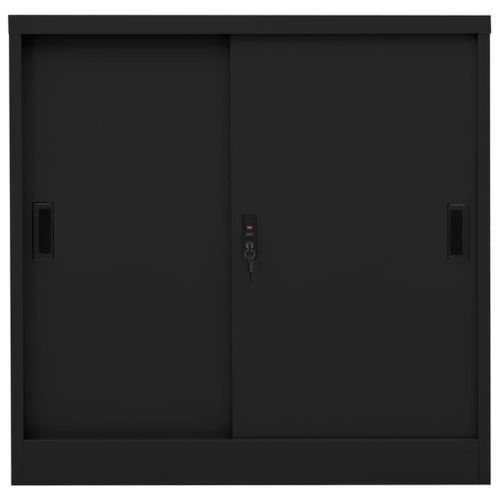 Armoire de bureau avec porte coulissante Noir 90x40x90 cm Acier - Photo n°2; ?>