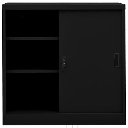 Armoire de bureau avec porte coulissante Noir 90x40x90 cm Acier - Photo n°3; ?>