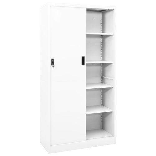 Armoire de bureau et porte coulissante Blanc 90x40x180 cm Acier - Photo n°2; ?>