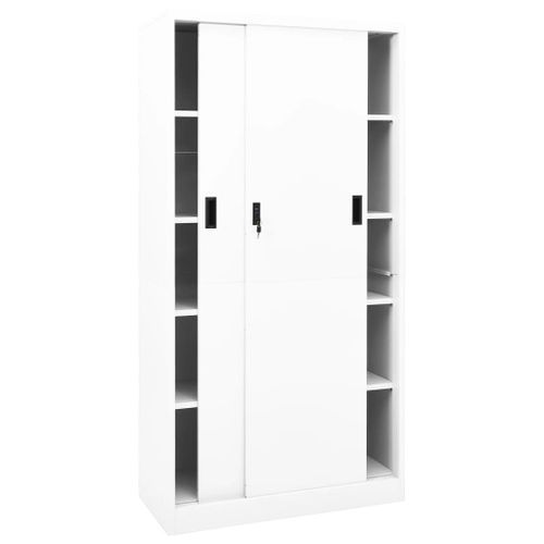 Armoire de bureau et porte coulissante Blanc 90x40x180 cm Acier - Photo n°3; ?>