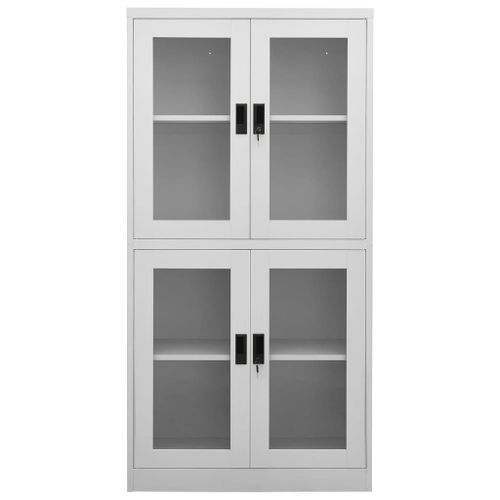 Armoire de bureau Gris clair 90x40x180 cm Acier et verre trempé 2 - Photo n°3; ?>