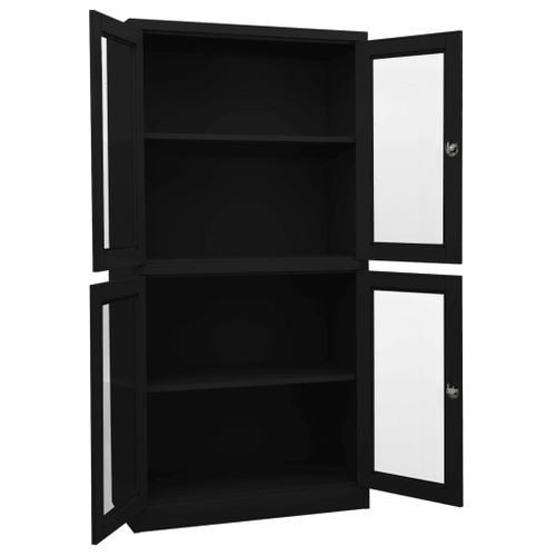 Armoire de bureau Noir 90x40x180 cm Acier et verre trempé 2 - Photo n°2; ?>