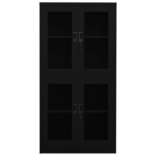 Armoire de bureau Noir 90x40x180 cm Acier et verre trempé 2 - Photo n°3; ?>