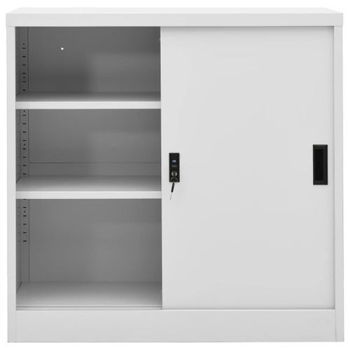 Armoire de bureau porte coulissante Gris clair 90x40x90cm Acier - Photo n°3; ?>